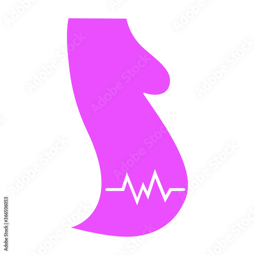 Pregnant and rhythm of the heart, pink on a white background, sign for design, vector illustration
