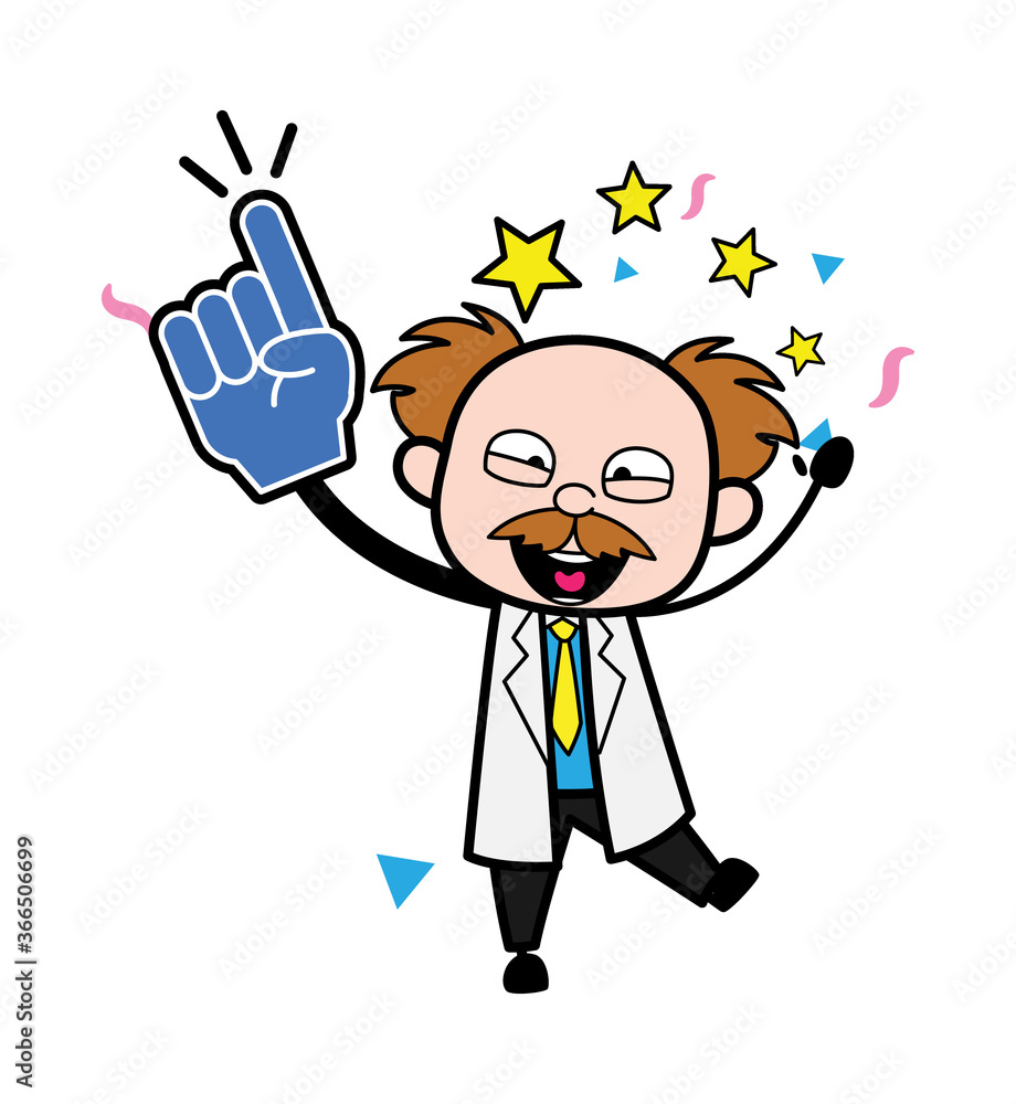 Cartoon Scientist holding Foam Glove Cartoon Scientist holding Foam Glove