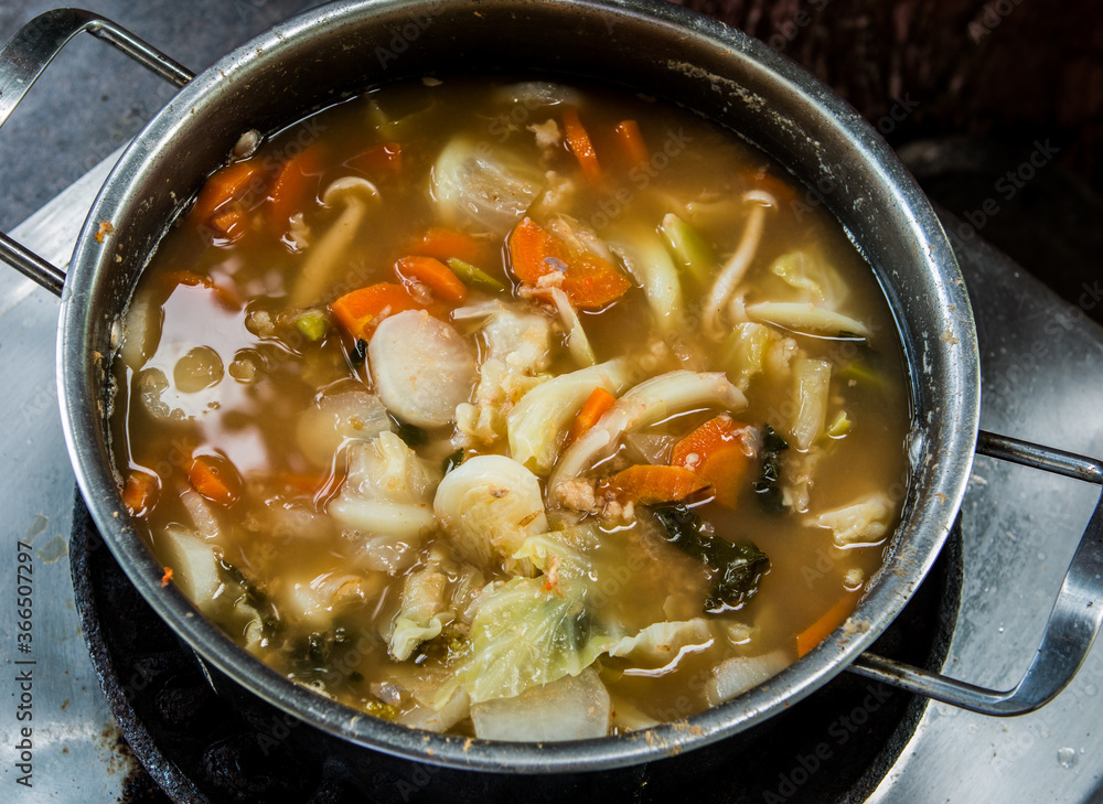 Cooking sour soup made of tamarind paste, Thai famous food Cooking sour soup made of tamarind paste, Thai famous food