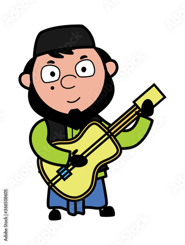 Cartoon Muslim Man Playing Guitar
