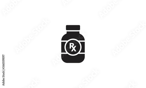 Prescription drugs icon. Drop shadow medication silhouette symbol. Painkiller. Medicine bottle with rx sign. Vector isolated illustration