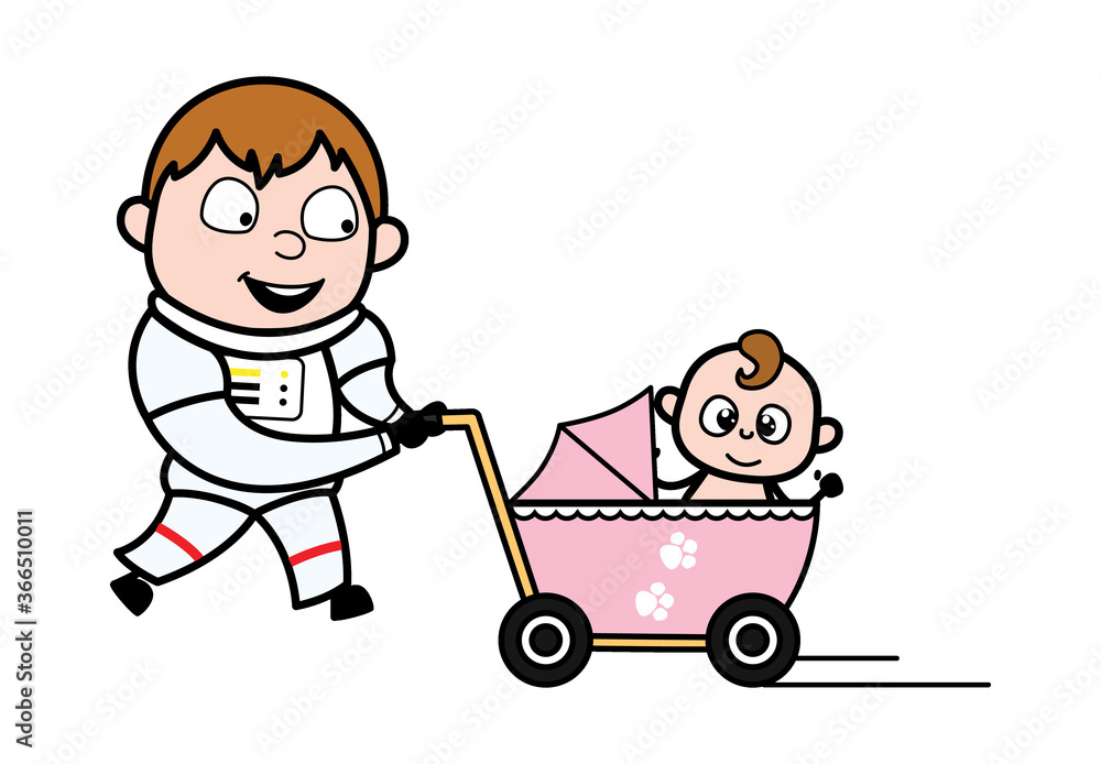 Cartoon Astronaut with baby stroller Cartoon Astronaut with baby stroller