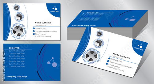 Business card template (85x55 mm) - modern office buildings, skyscrapers