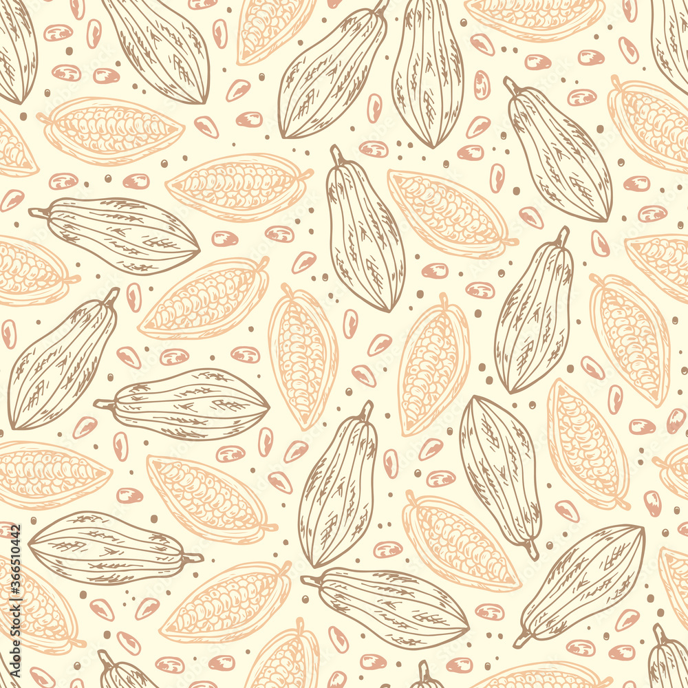 Hand drawn doodle Cocoa fruits and cocoa beans Seamless pattern Hand drawn doodle Cocoa fruits and cocoa beans Seamless pattern