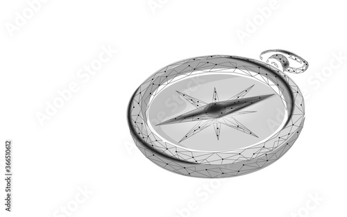 3D low poly compass. Business strategy problem solution concept. Journey travel direction destination banner. World exploration creative idea vector illustration