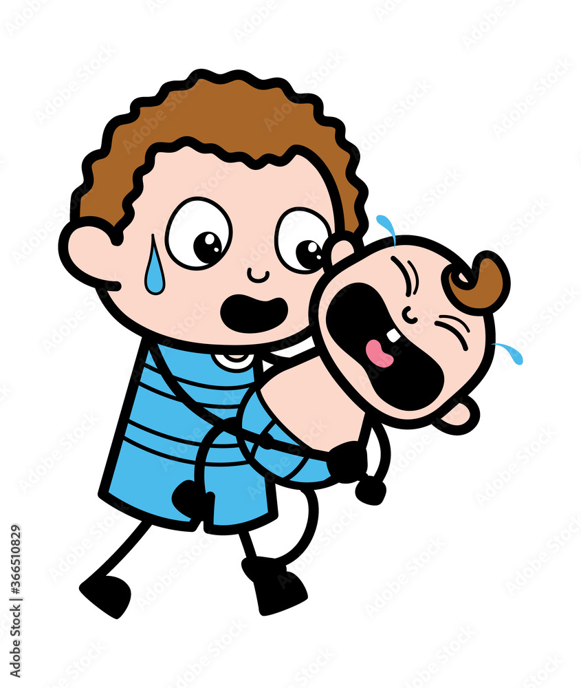 Cartoon Kid holding crying baby