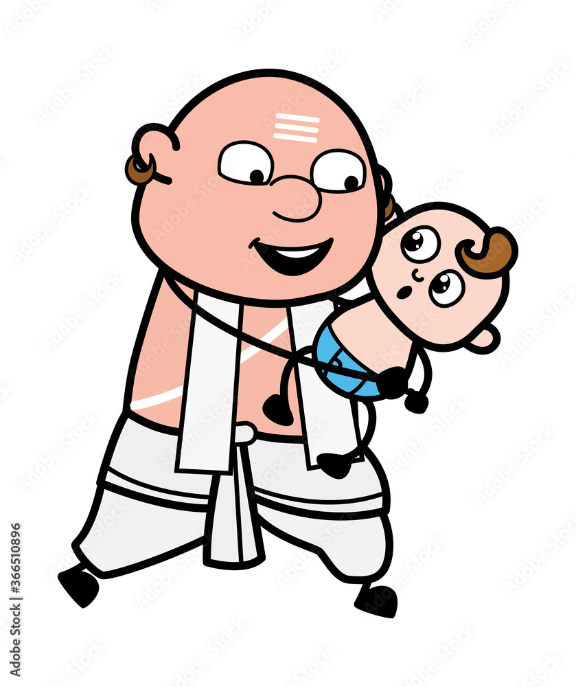 Cartoon South Indian Pandit Holding a Baby Stock Vector | Adobe Stock