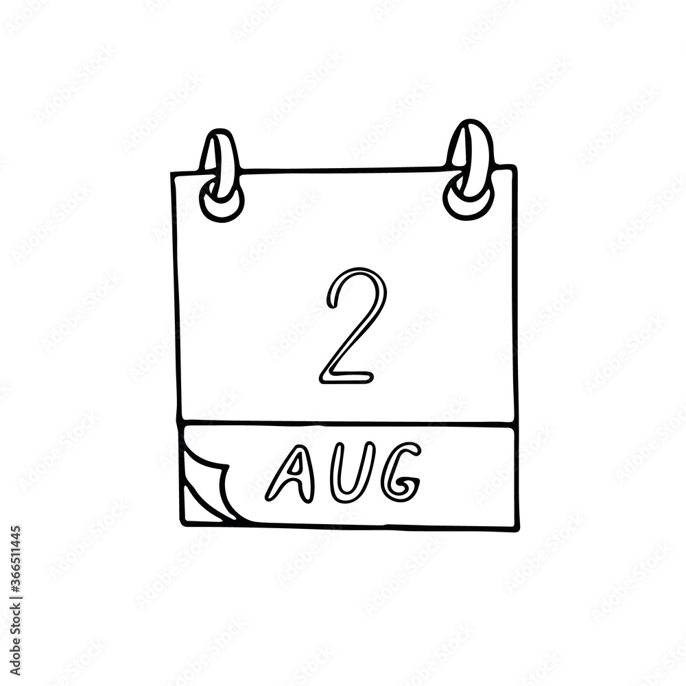 calendar hand drawn in doodle style. August 2. Day, date. icon, sticker, element, design. planning, business holiday calendar hand drawn in doodle style. August 2. Day, date. icon, sticker, element, design. planning, business holiday