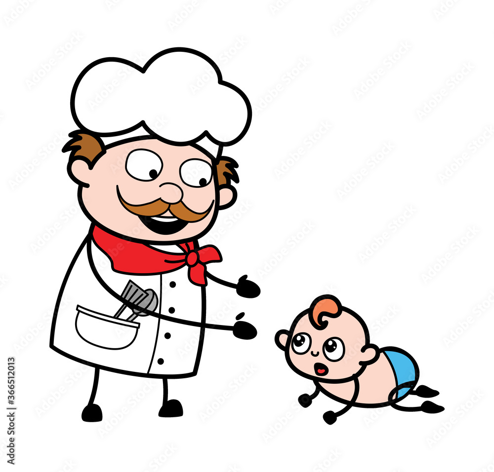 Cartoon Businessman with Crowling Baby Cartoon Businessman with Crowling Baby