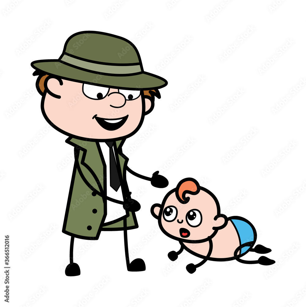 Cartoon Spy with Crowling Baby