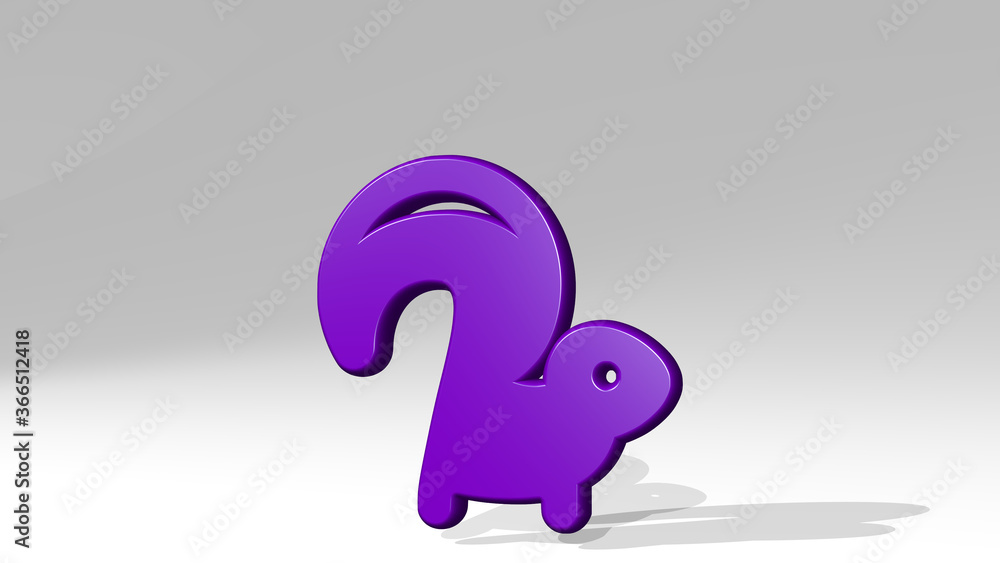 skunk from a perspective with the shadow. A thick sculpture made of metallic materials of 3D rendering. illustration and animal skunk from a perspective with the shadow. A thick sculpture made of metallic materials of 3D rendering. illustration and animal