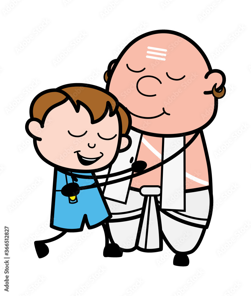 Cartoon South Indian Pandit Giving a Hug Cartoon South Indian Pandit Giving a Hug