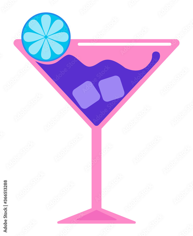 Alcoholic cocktail in a glass decorated with lime. Drink with ice cubes. Isolated on a white background. Vector illustration. Alcoholic cocktail in a glass decorated with lime. Drink with ice cubes. Isolated on a white background. Vector illustration.