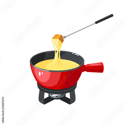 Fondue, traditional swiss cuisine dish. Vector illustration cartoon icon isolated on white background.