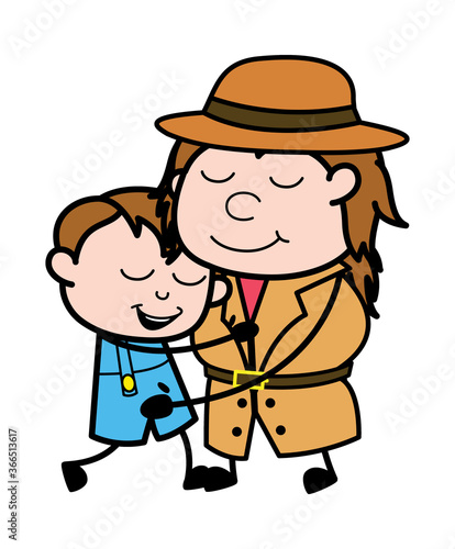 Cartoon Investigator Giving a Hug
