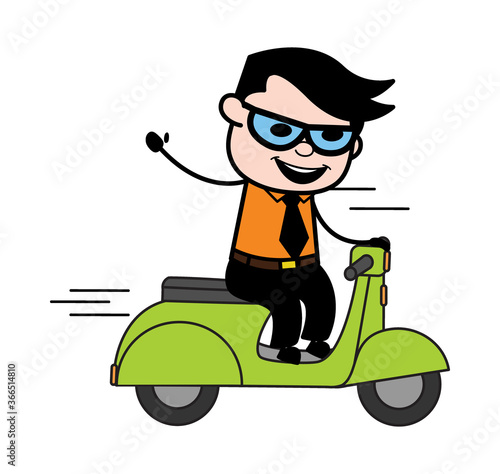 Cartoon Businessman Riding Scooter