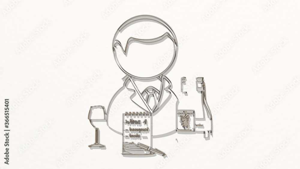 BARTENDER on the wall. 3D illustration of metallic sculpture over a white background with mild texture. cocktail and alcohol BARTENDER on the wall. 3D illustration of metallic sculpture over a white background with mild texture. cocktail and alcohol