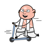 Cartoon South Indian Pandit Rides the kick scooter
