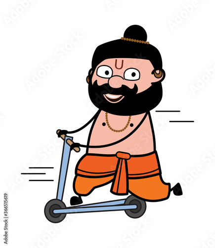 Cartoon Pandit Rides the kick scooter photo