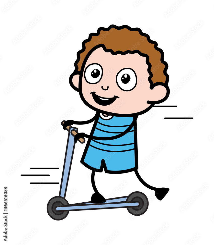 Cartoon Kid Rides the kick scooter Cartoon Kid Rides the kick scooter