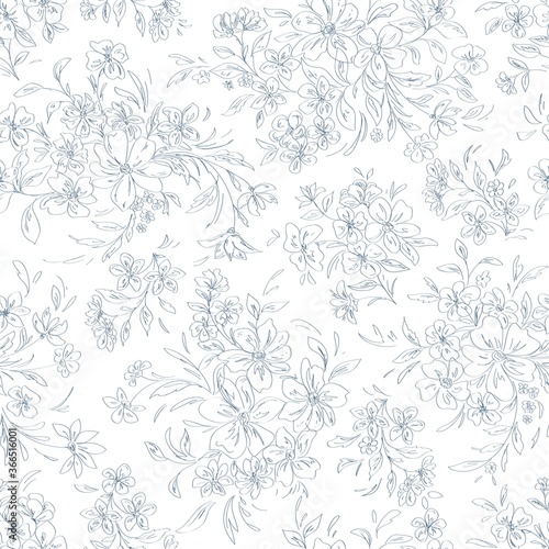seamless abstract floral background, pencil sketch, monochrome © Tashsat