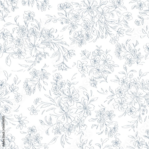 seamless  abstract floral background, pencil sketch, monochrome