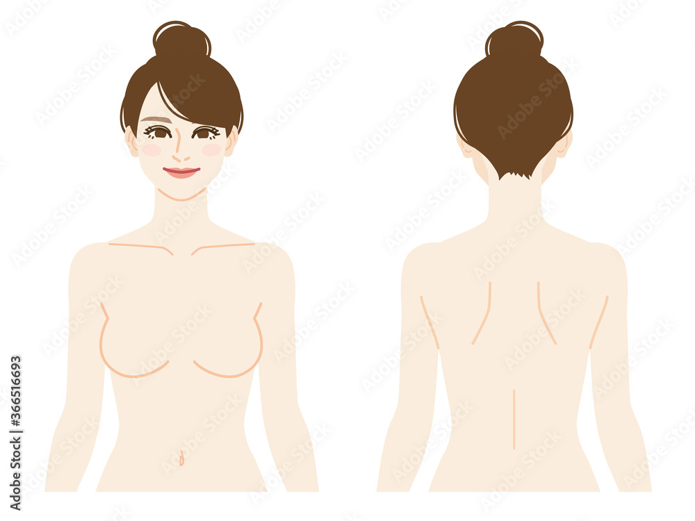 Illustration of the upper body of a nude woman. Illustration of the upper body of a nude woman.