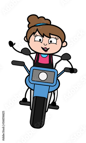 Cartoon Beautician Riding Motorbike photo