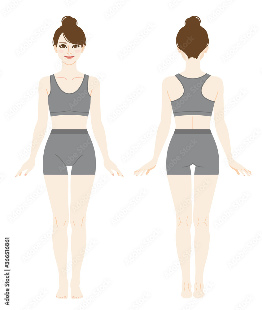 Illustration of a woman wearing a sports-bra and shorts. Illustration of a woman wearing a sports-bra and shorts.