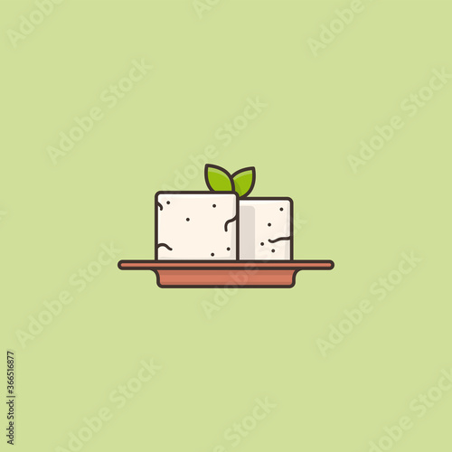 Tofu cubes on a plate vector illustration for World Tofu Day on July 26. Asian vegan food symbol.