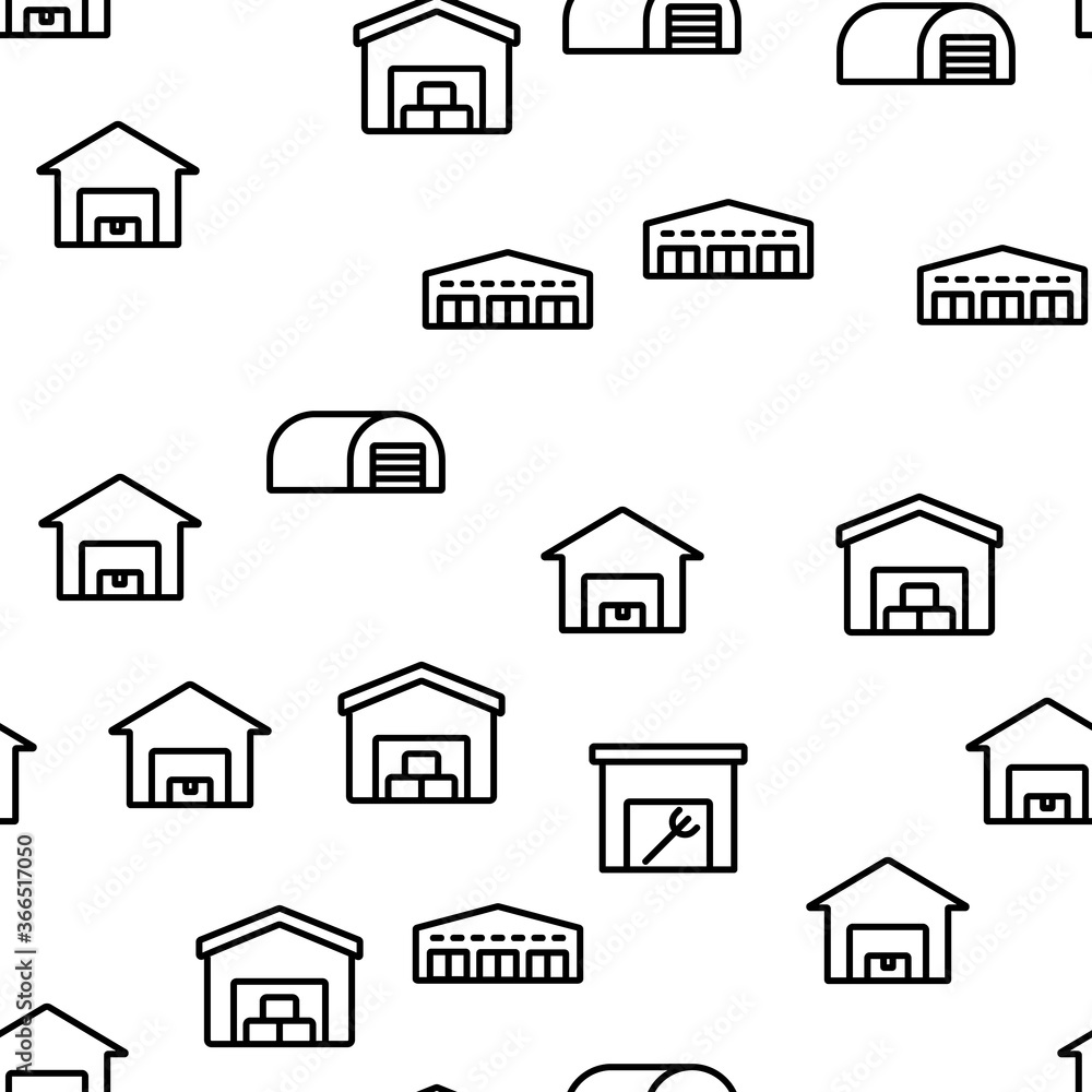 Shed Construction Vector Seamless Pattern Thin Line Illustration