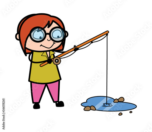 Cartoon Teacher Fishing