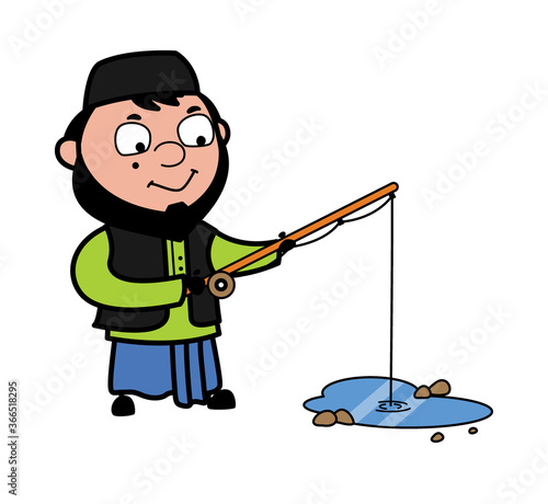 Cartoon Muslim Man Fishing