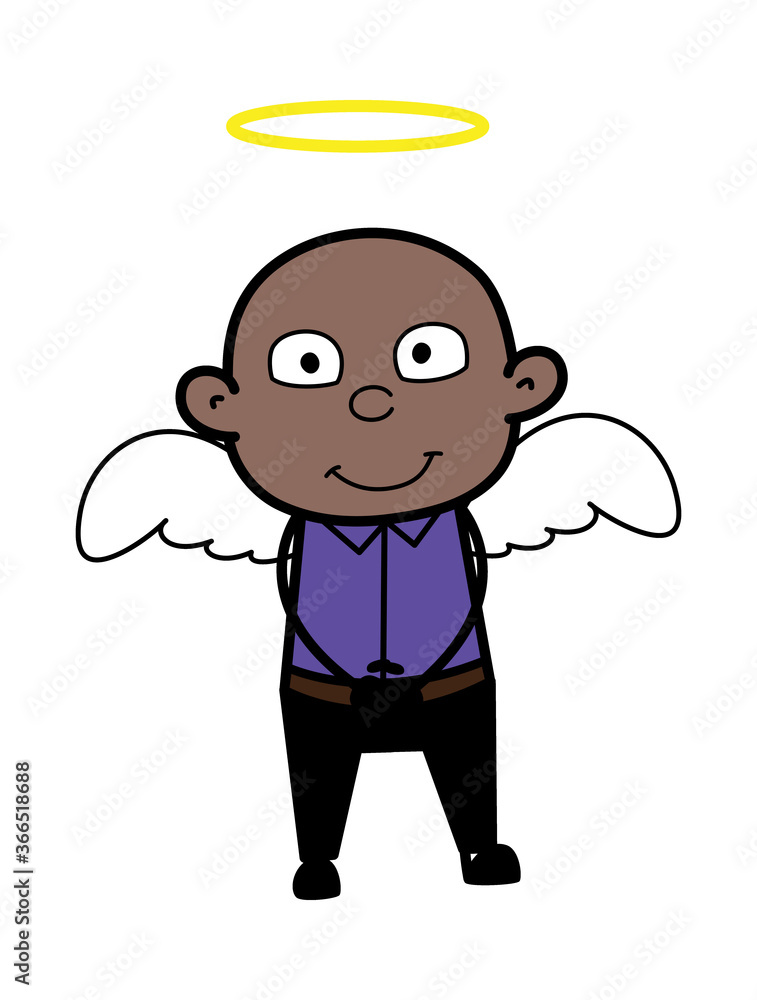 Cartoon Bald Black Man in Angel Costume Cartoon Bald Black Man in Angel Costume