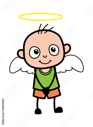 Cartoon Bald Boy in Angel Costume