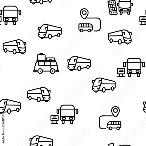 Bus Trip And Travel Vector Seamless Pattern Thin Line Illustration