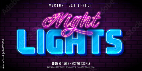 Night lights text, neon style editable text effect