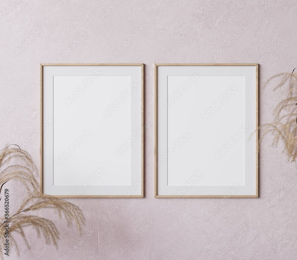 two wooden vertical frame mock up on pink background two wooden vertical frame mock up on pink background