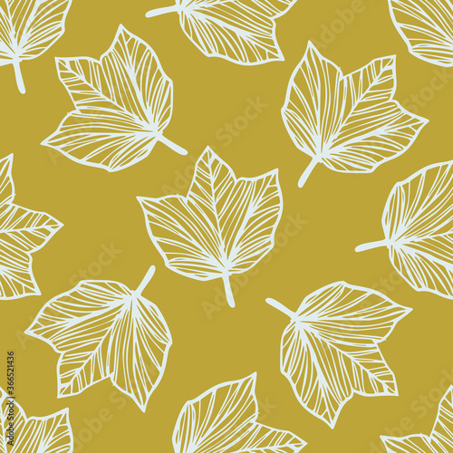 Vector hand drawn seamless pattern with cotton branches