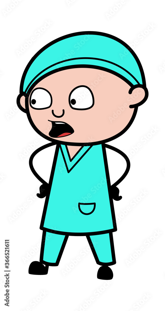 Talking Surgeon with Hands on Waist Cartoon Talking Surgeon with Hands on Waist Cartoon