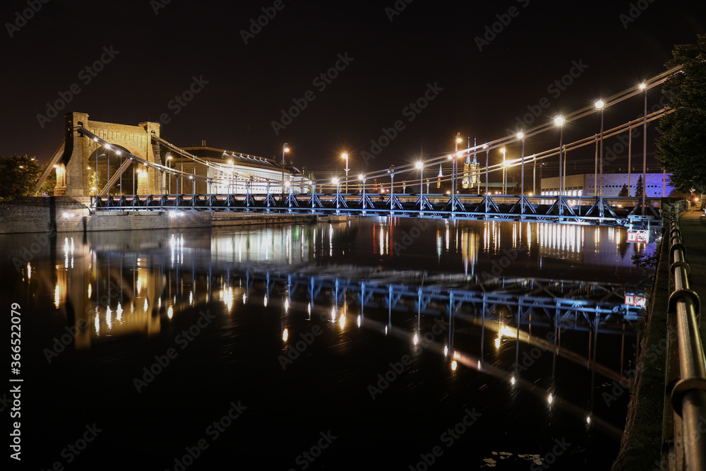 Grundwalski bridge by night in Wroclaw