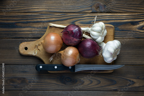 onions on a wooden background