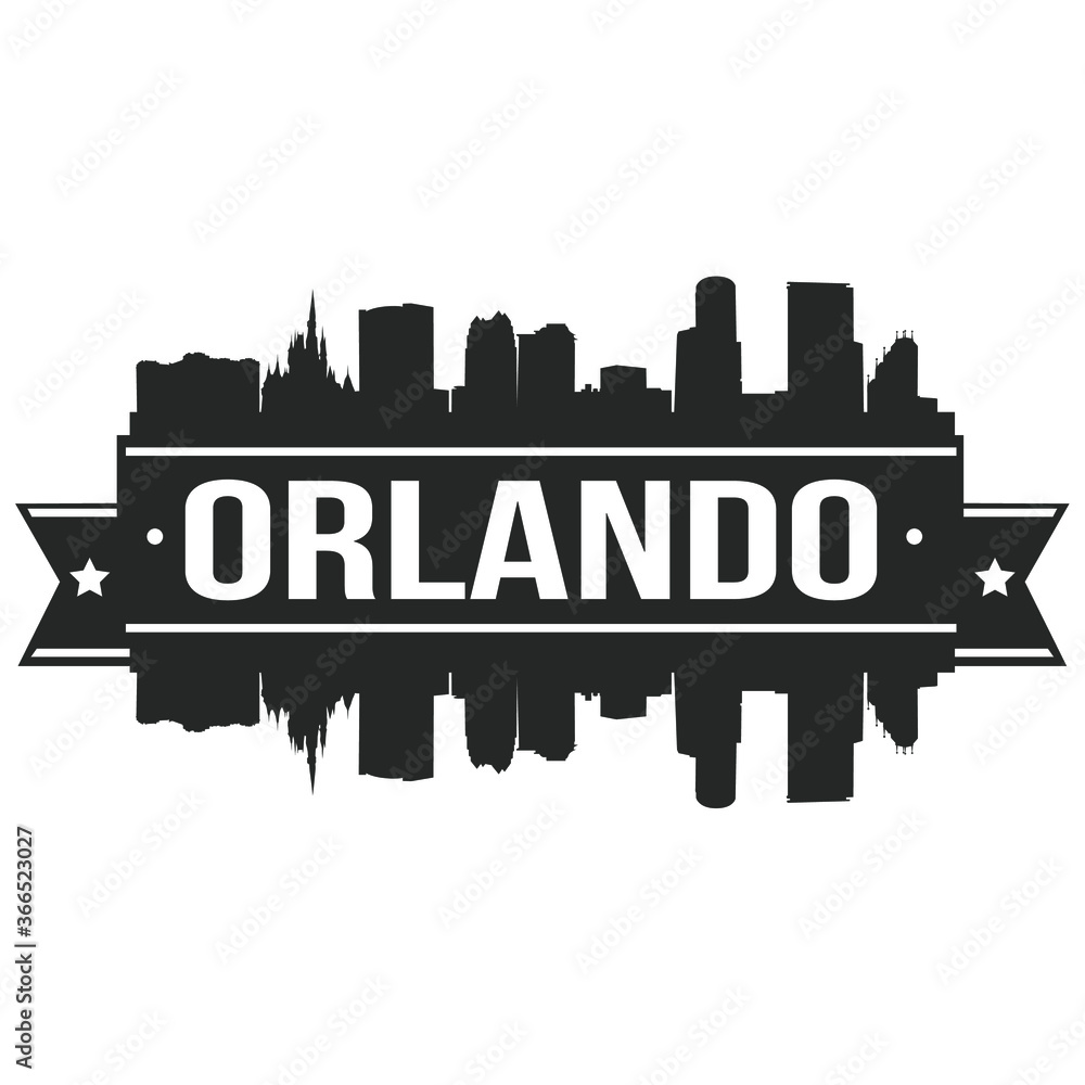 Orlando Skyline Stamp City Silhouette. Reflection Landscape City Design. Vector Cityscape Icon. Orlando Skyline Stamp City Silhouette. Reflection Landscape City Design. Vector Cityscape Icon.