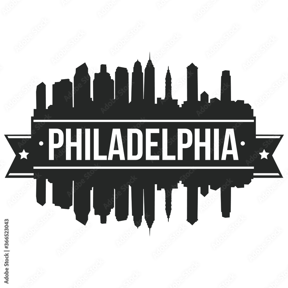 Philadelphia Skyline Silhouette Stamp. Reflection Landscape City Design. Vector Cityscape Icon.  
