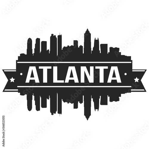 Atlanta Skyline Silhouette Stamp. Reflection Landscape City Design. Vector Cityscape Icon.  