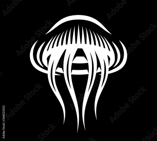Sea jellyfish on black background. Vector illustration