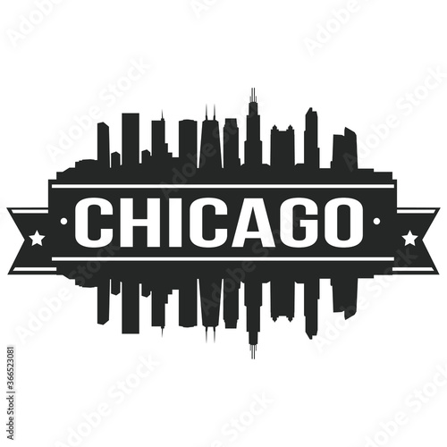 Chicago Stamp Skyline. Cityscape Vector Famous Buildings Clip Art Design. 