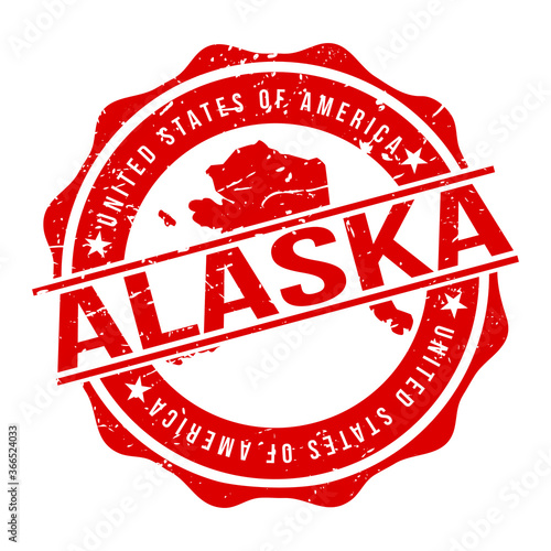 Alaska America Original Stamp Design Vector Art Tourism Souvenir Round.