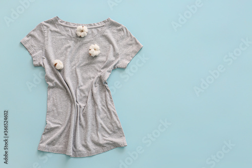 Cotton t-shirt on color background