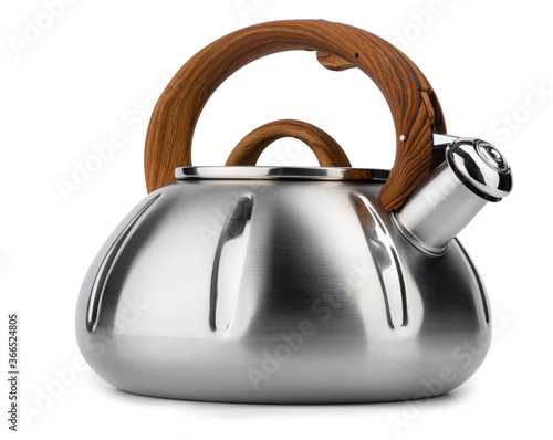 Metal tea pot for gas stove isolated on white
